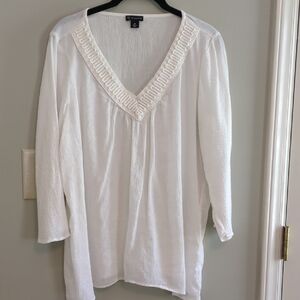 New Directions Cream Crochet-Trim V-Neck Tunic